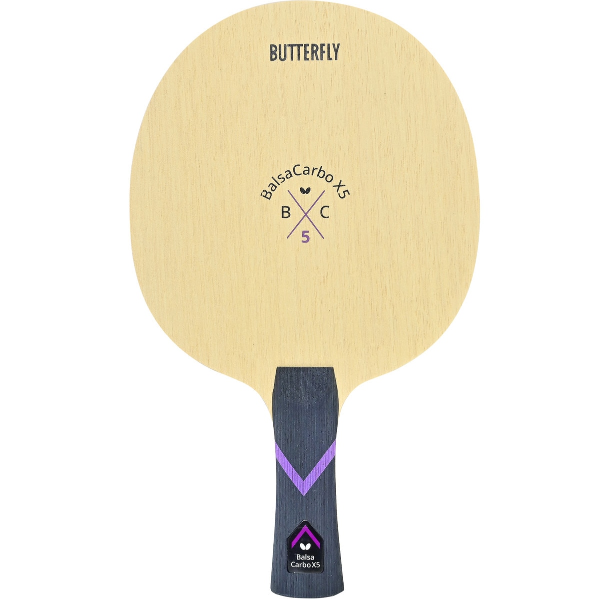 Butterfly BalsaCarbo X5 22 Blade: Full Frontal View of Flared Handle Type